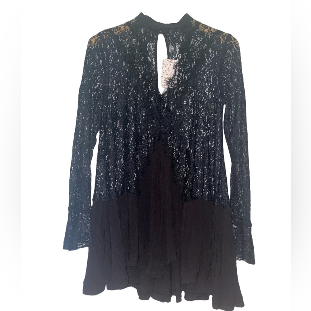 Free People Ooh la Luxe Petaluma lace tunic long sleeve black lace small NWT